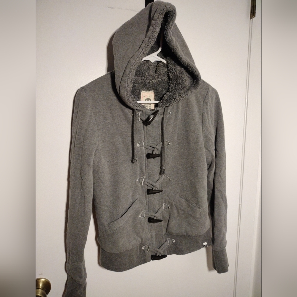 Roxy Faux Sherpa Lined Full Zip Hooded Jacket Women’s Small Horn Type Buttons